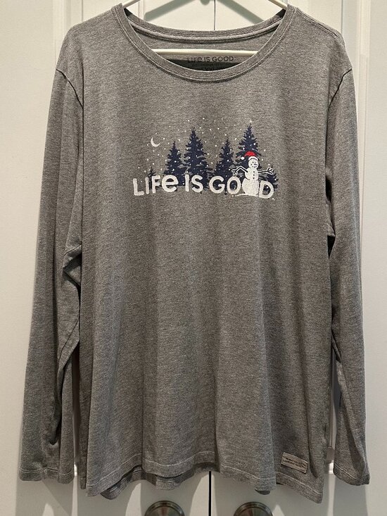 Life Is Good Tops - Life Is Good Snowman Winter Christmas Long Sleeve Crusher Tee Heather Grey XXL